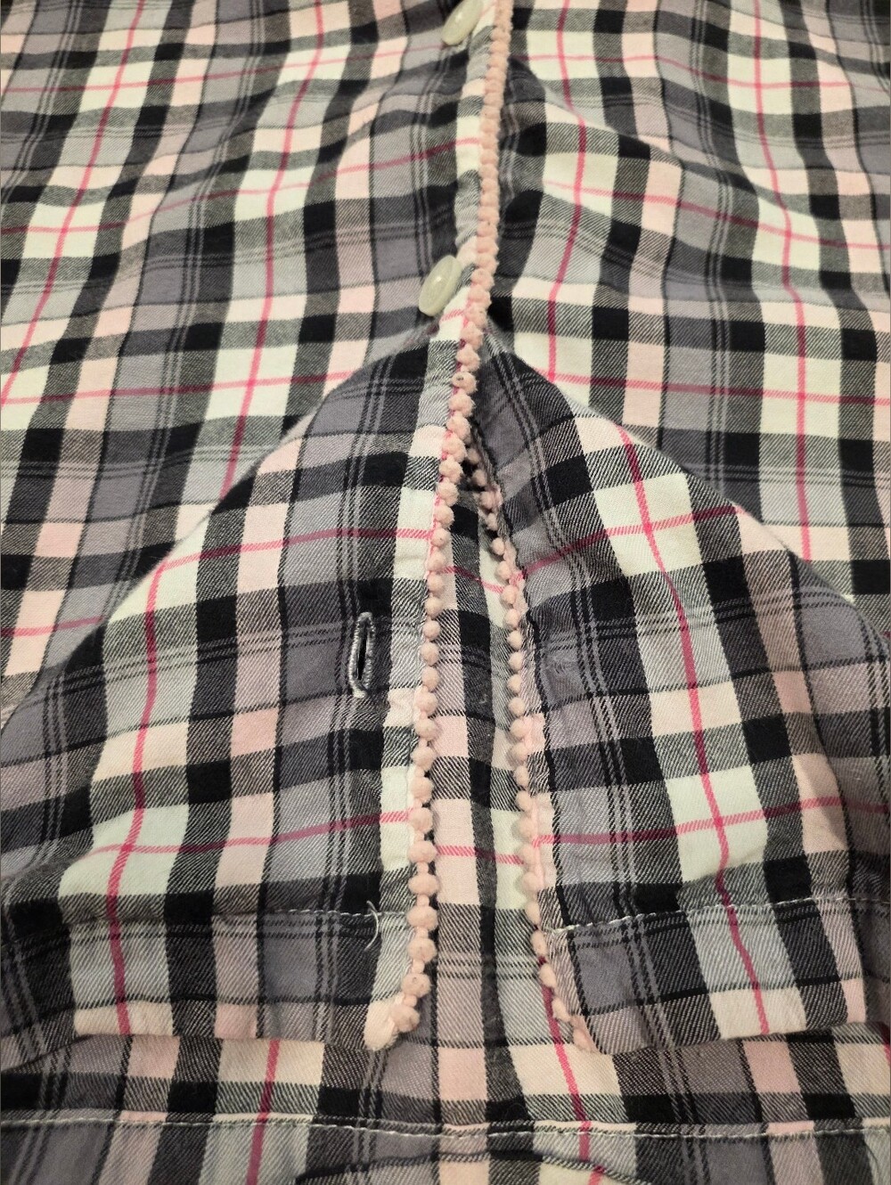 Victoria's Secret Black White Pink Plaid Pajama Set Long Sleeve Button Pants XL - Picture 14 of 16